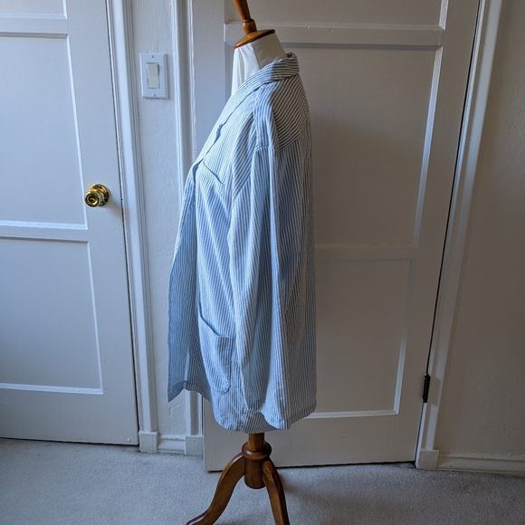 VTG Norma Kamali blue and white pinstripe seersucker blazer size large - Picture 5 of 11